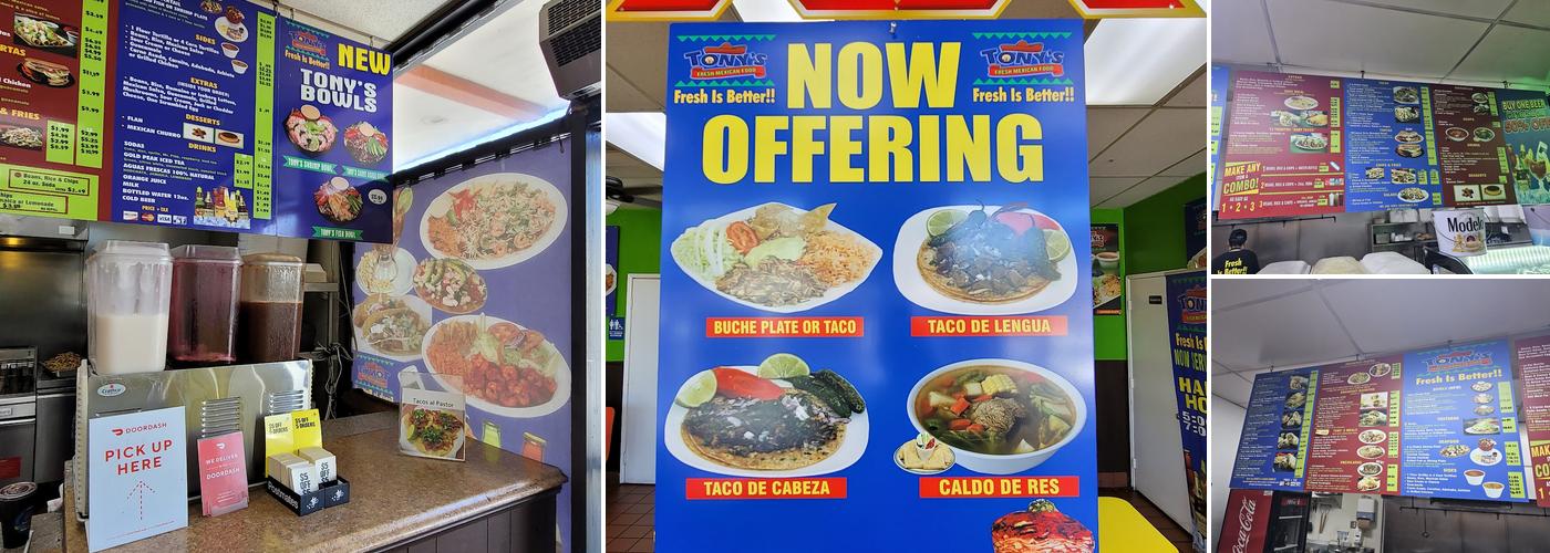 Tonys Fresh Mexican Food Menu