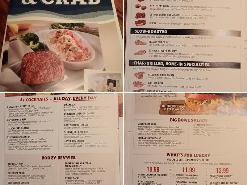 Outback Steakhouse Menu