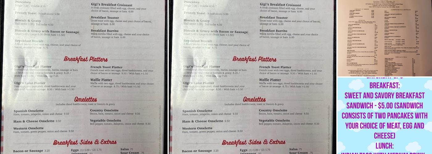 Pop's & Gigi's Menu