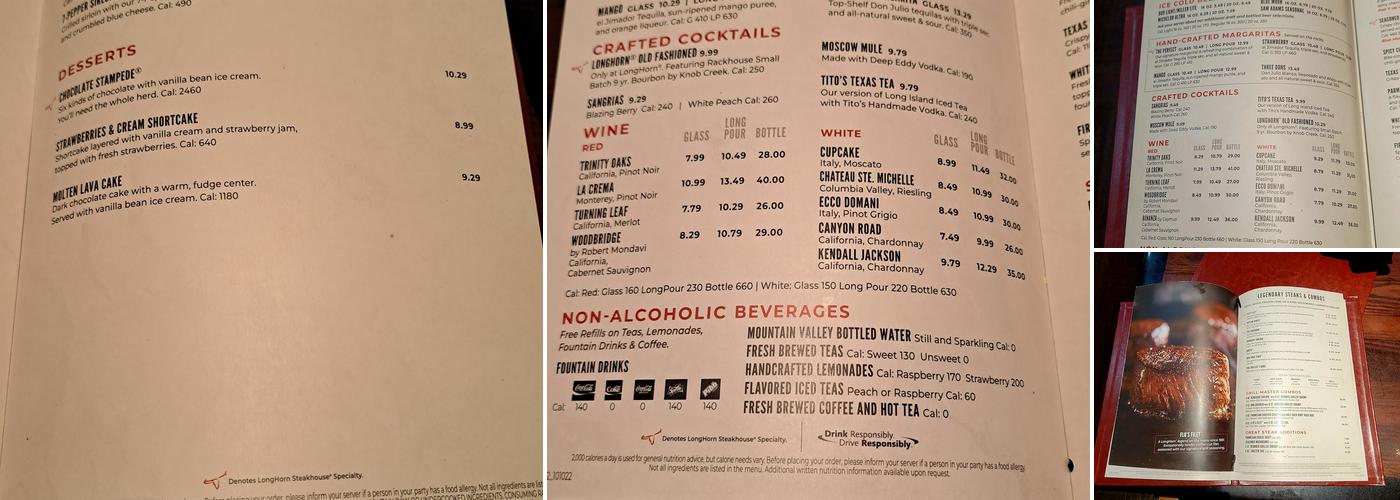 LongHorn Steakhouse Menu