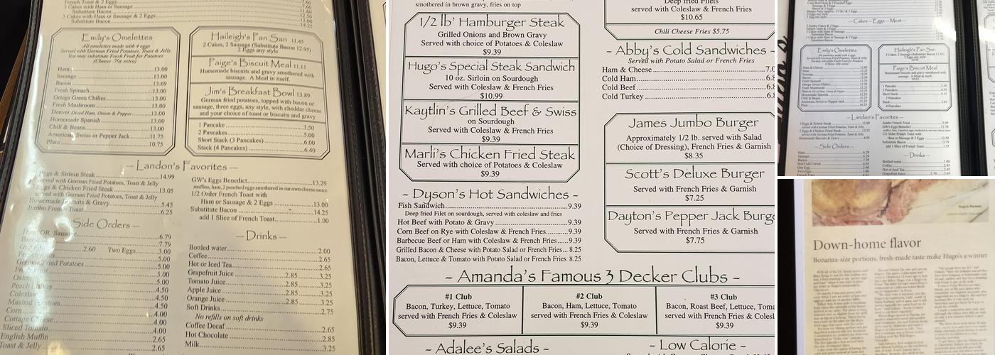 Hugo's Family Restaurant Menu