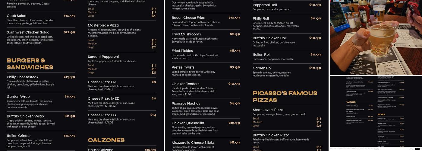 Picasso's Sports Café Menu