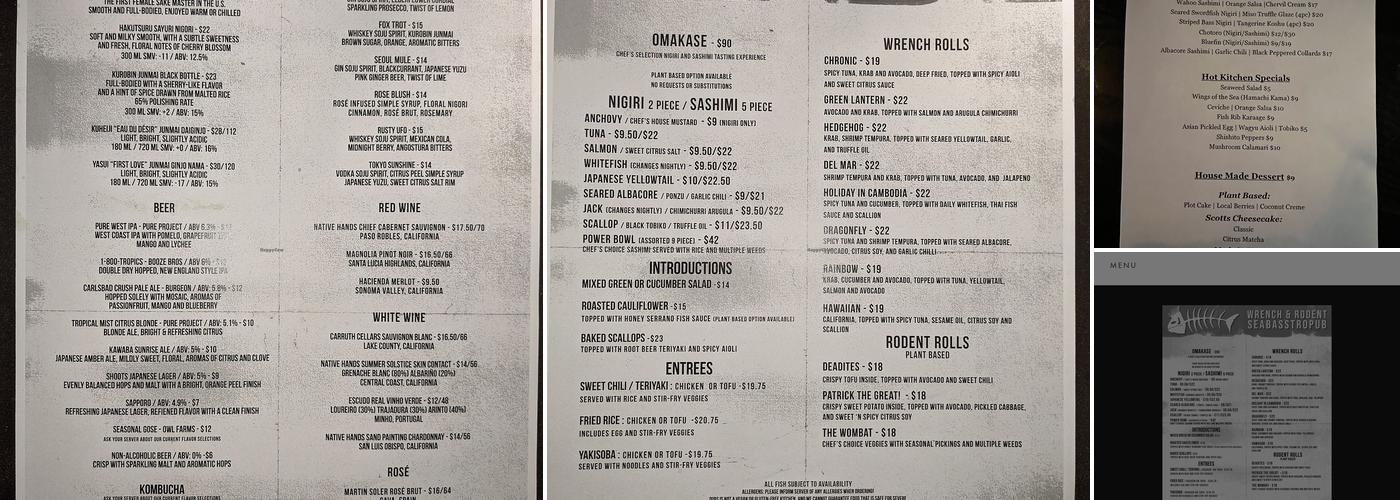 Wrench and Rodent Seabasstropub Menu