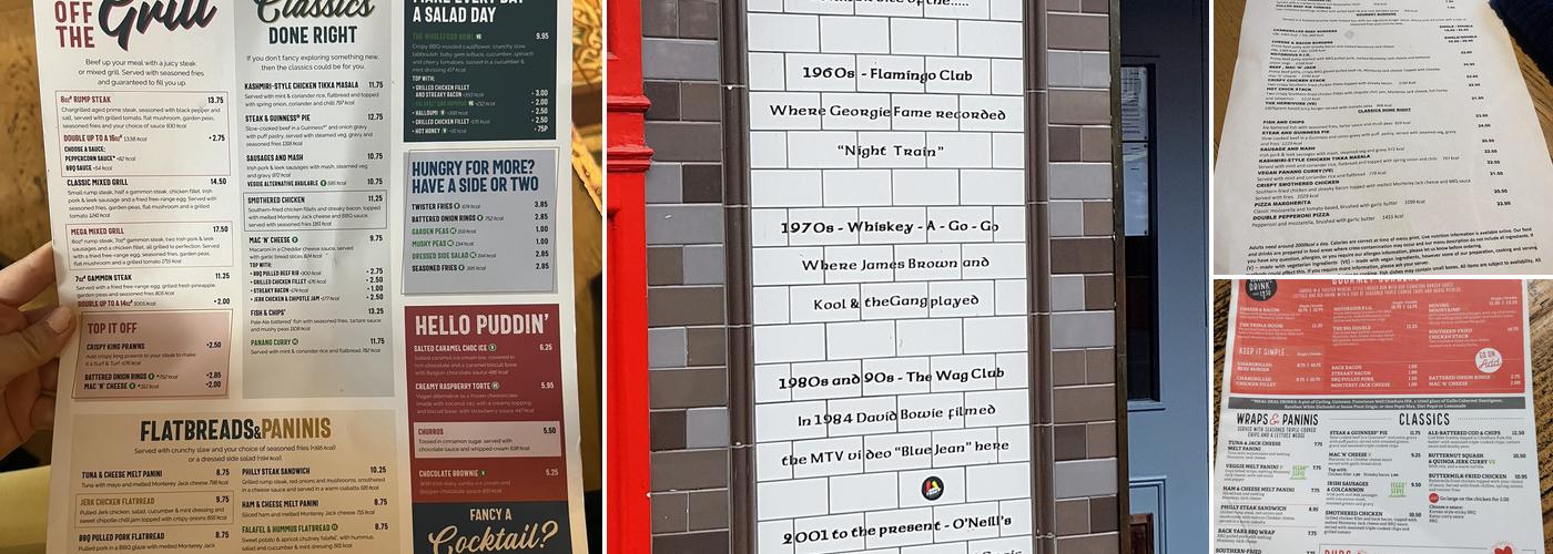 O'Neill's Wardour Street Menu