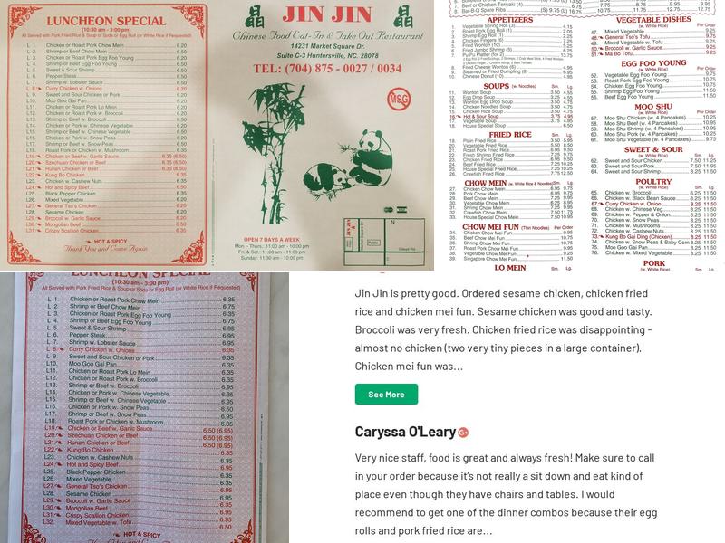 Jin Jin Menu