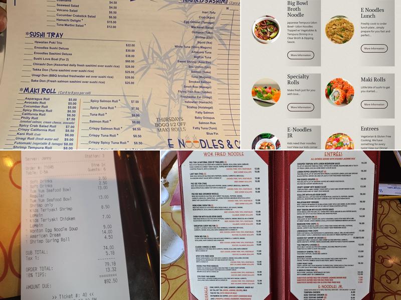 E Noodles Asian Bistro Menu