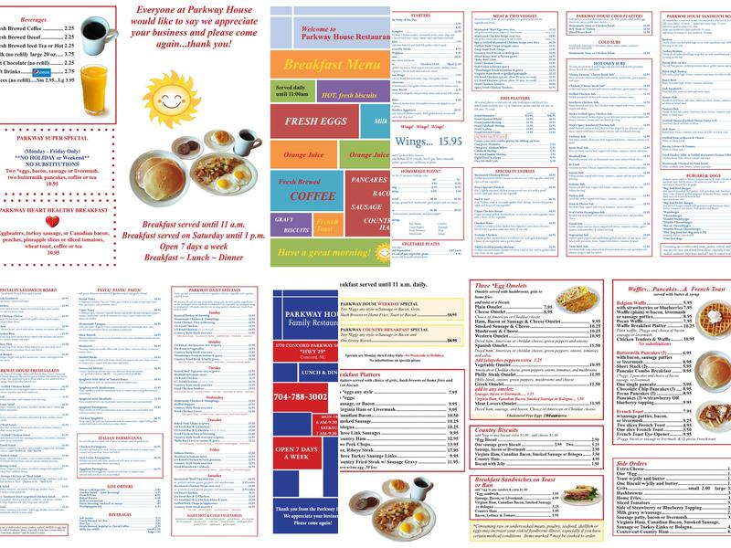 Parkway House Family Restaurant Menu