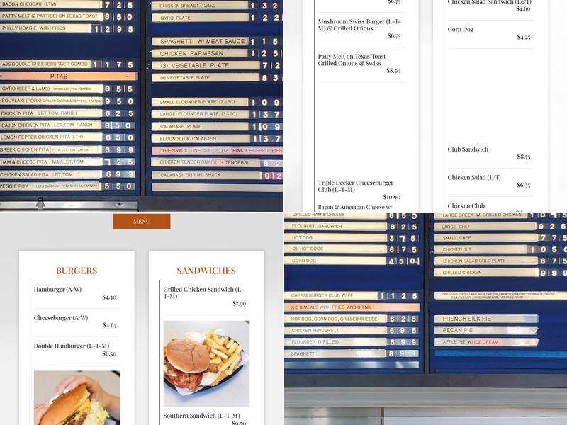 A J's Restaurant Menu