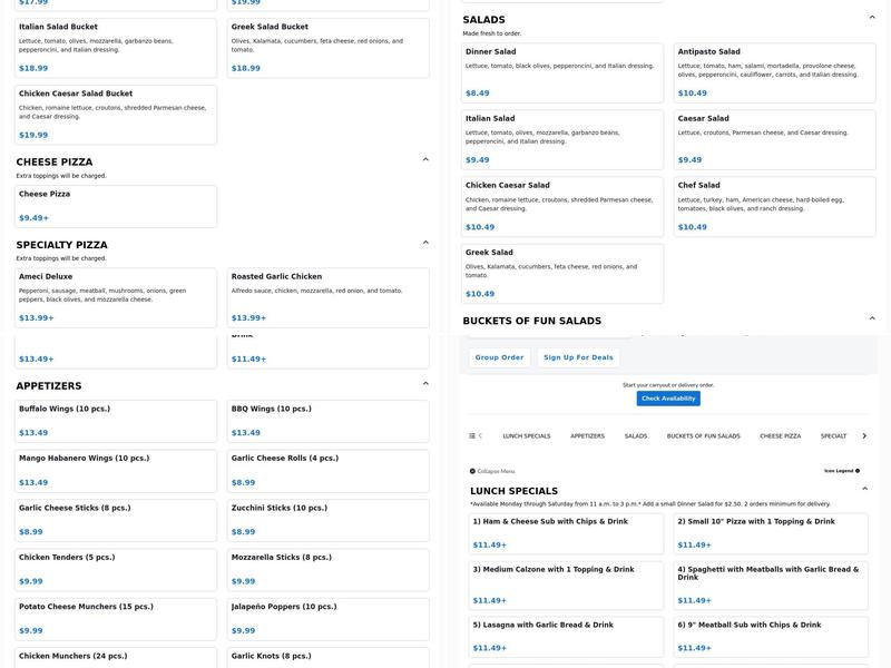 Ameci Pizza & Pasta Menu