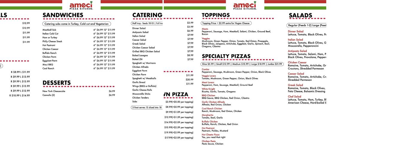 Ameci Pizza Kitchen Menu