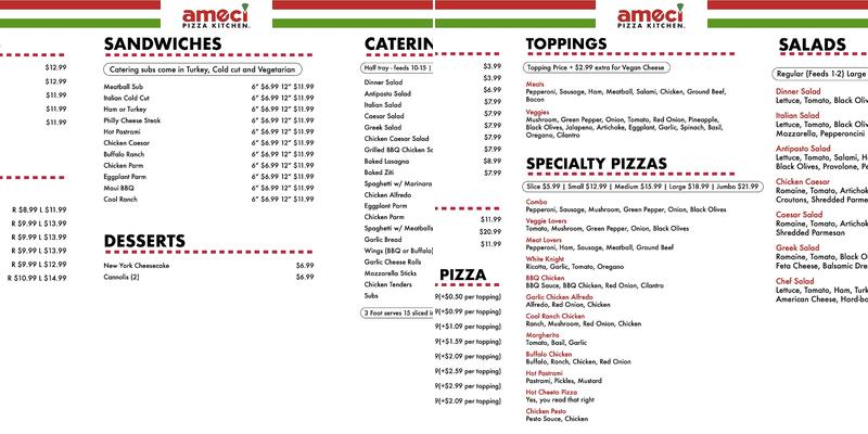 Ameci Pizza Kitchen Menu
