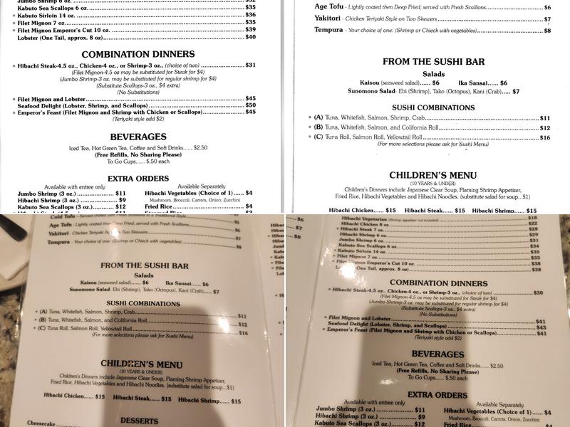 Kabuto Japanese Steak House Menu