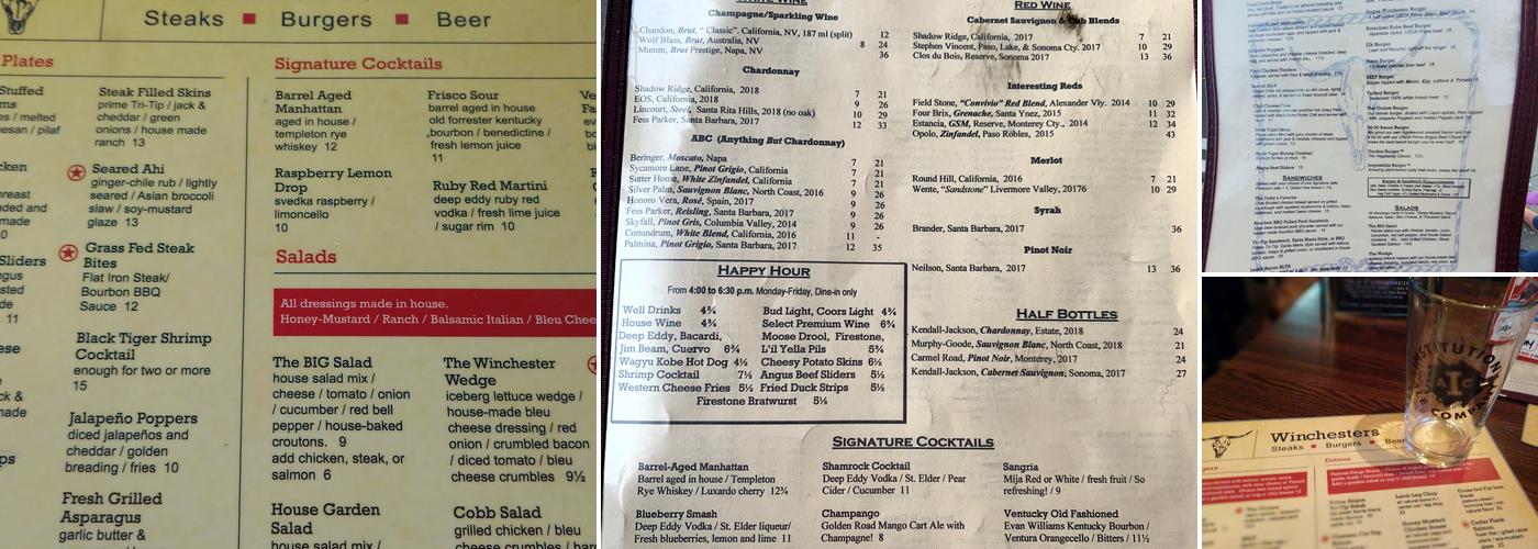 Winchesters Grill & Saloon Menu