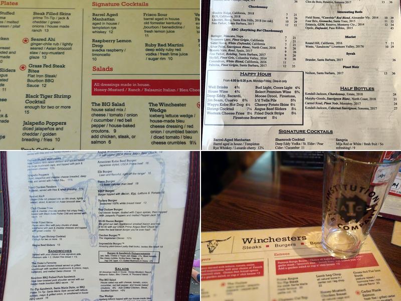 Winchesters Grill & Saloon Menu