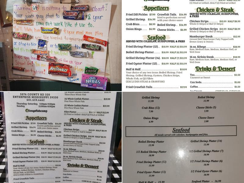 Long's Fish Camp Menu