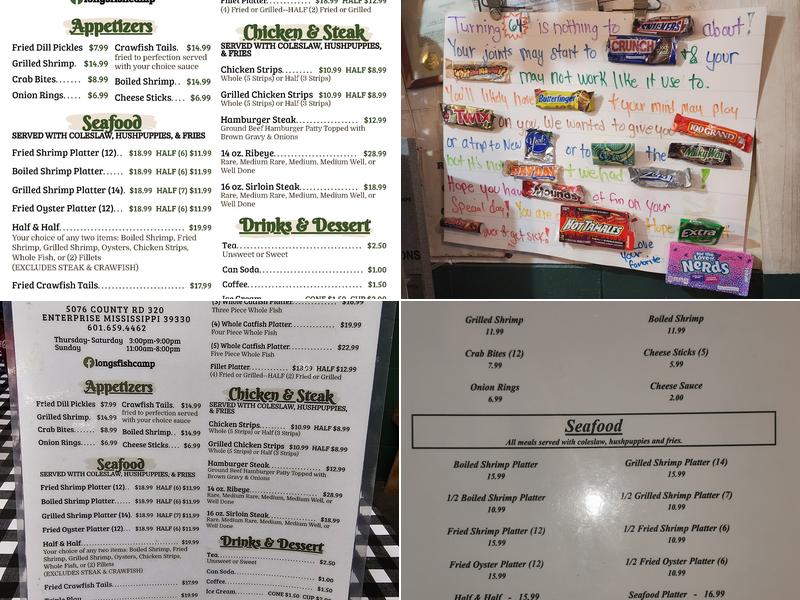 Long's Fish Camp Menu