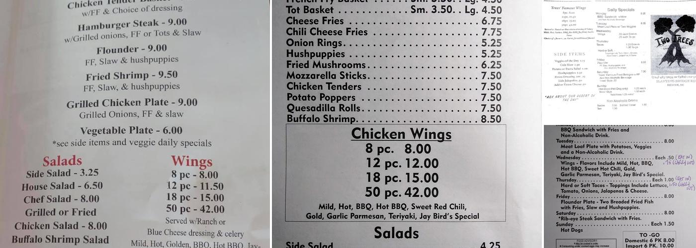 Two Trees Sports Bar & Grill Menu