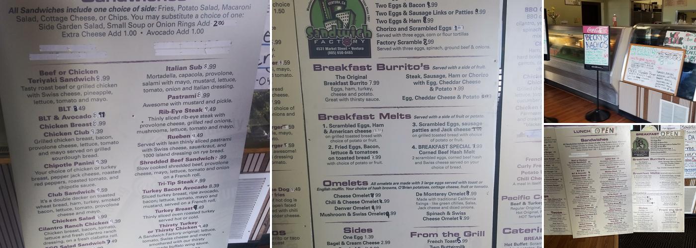 Sandwich Factory Menu