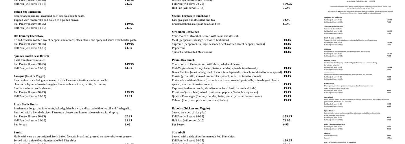 Del Vecchios Menu