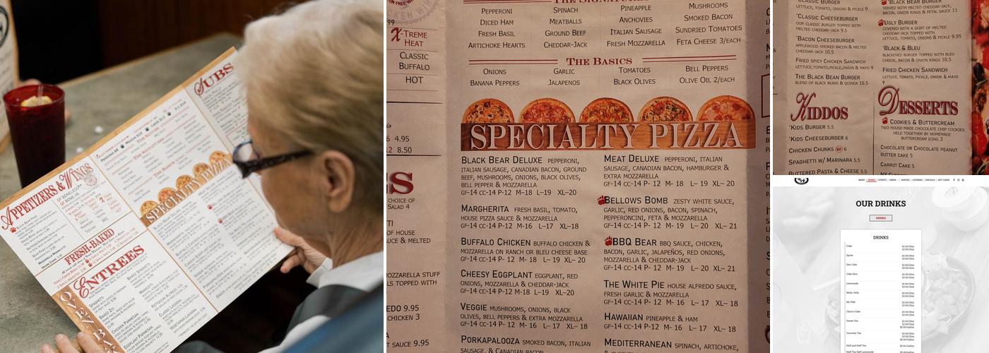 Black Bear Pizza Menu