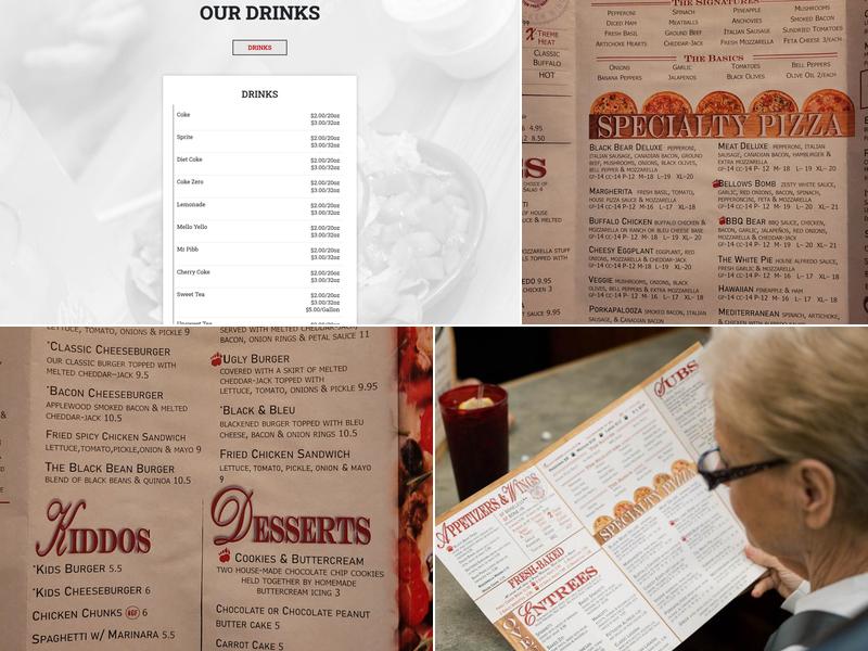 Black Bear Pizza Menu