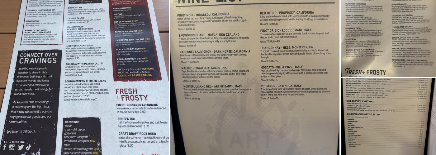 Brixx Wood Fired Pizza + Craft Bar Menu