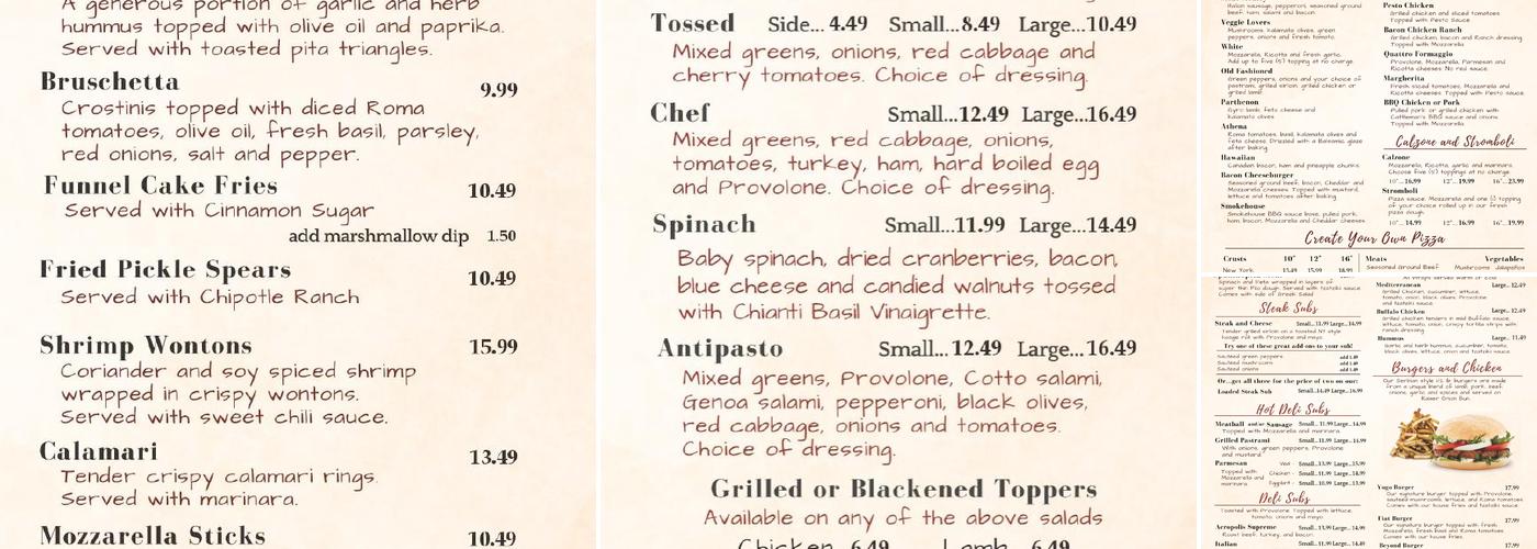 Acropolis Pizza Restaurant Menu