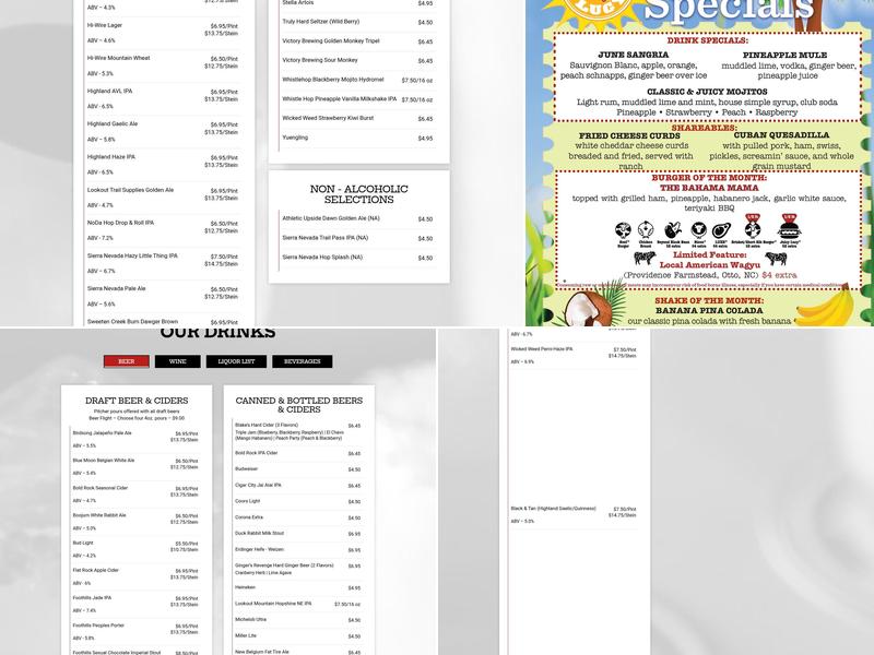 Juicy Lucy's Burger Bar and Grill Menu