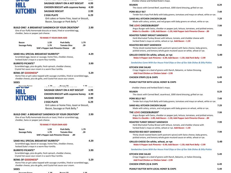 Sand Hill Kitchen Menu