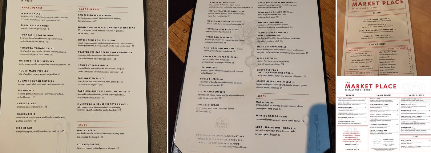 The Market Place Menu