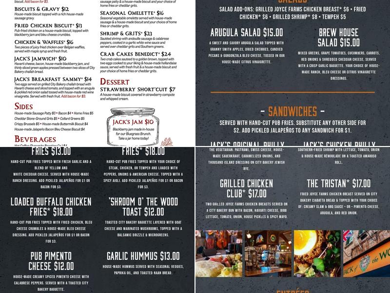 Jack of the Wood Pub Menu