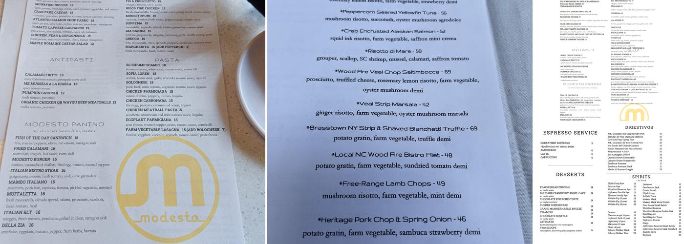 Modesto Menu