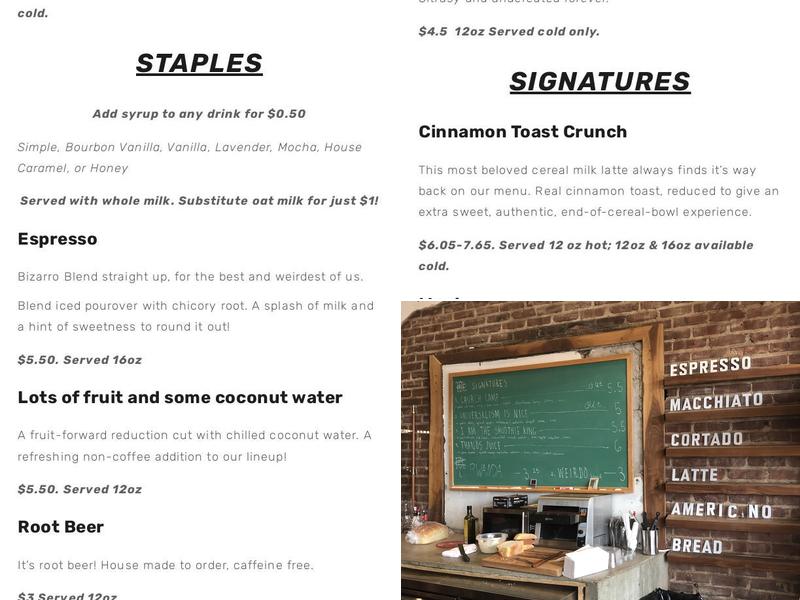 Cirque Coffee Menu