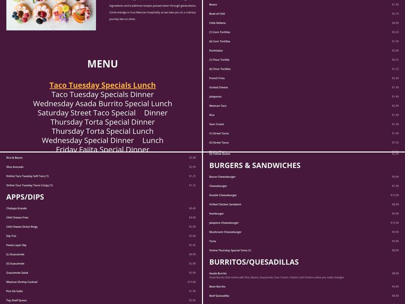 Papa Chuy Mexican Restaurant Menu