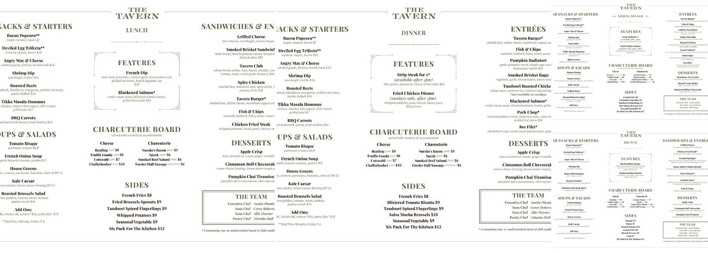 The Tavern Menu