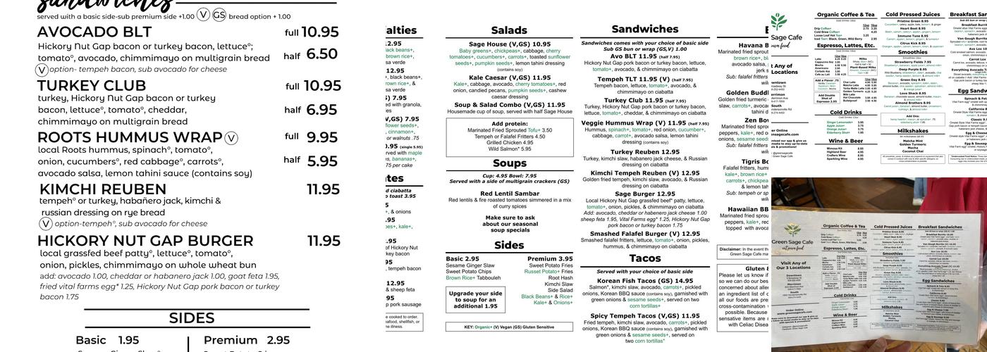 Green Sage Cafe Downtown Menu