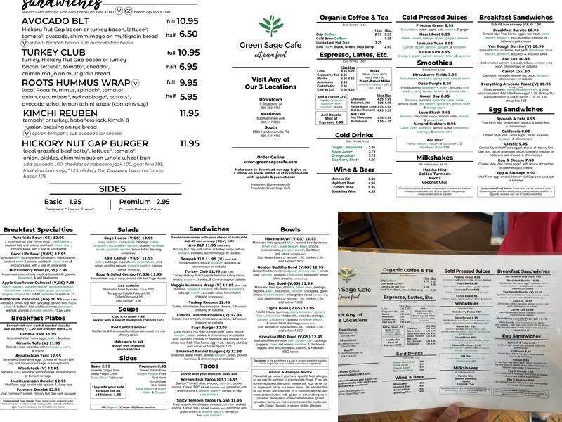 Green Sage Cafe Downtown Menu