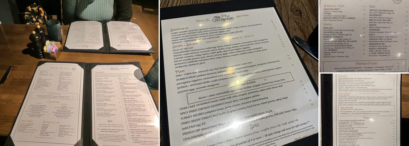 The Chalkboard Kitchen + Bar Menu