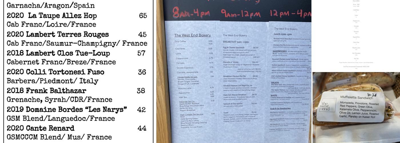 The West End Bakery Menu
