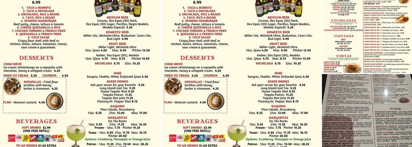 Three Compas Mexican Restaurant Menu