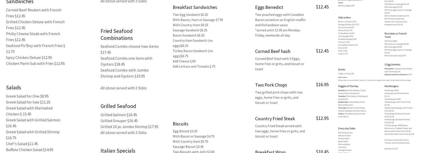 Five Points Restaurant Menu