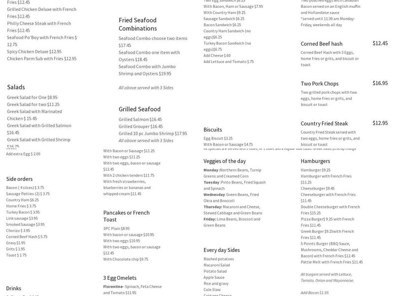 Five Points Restaurant Menu
