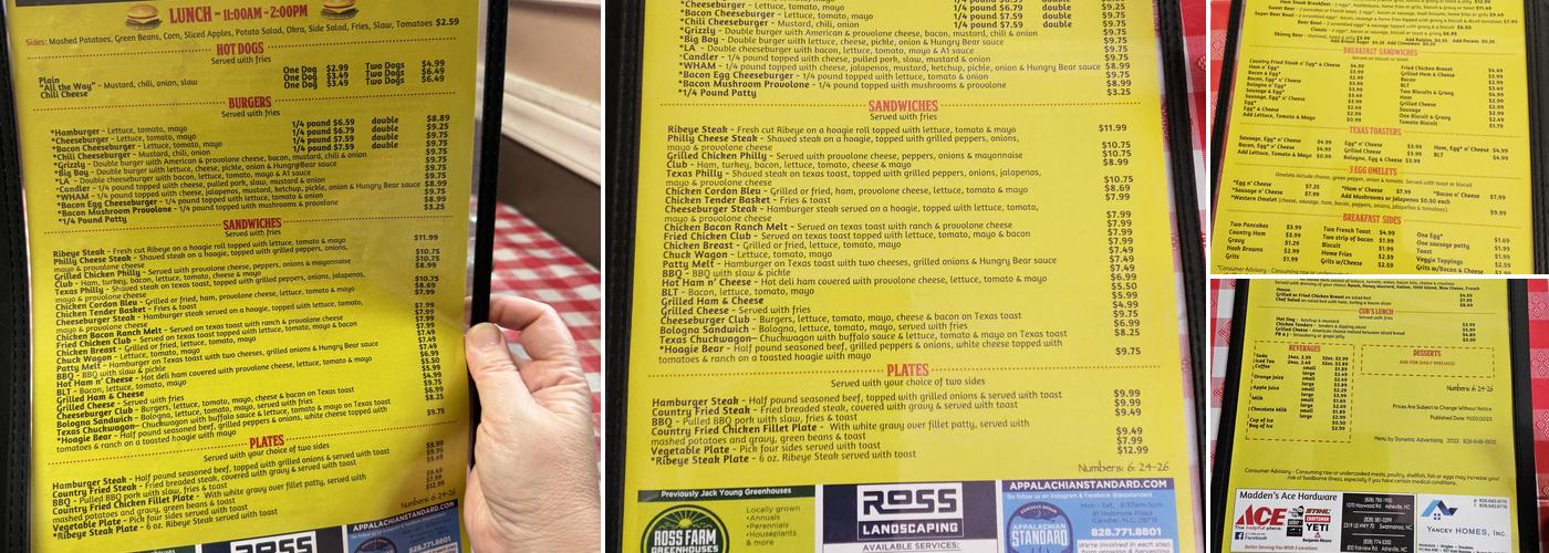 The Hungry Bear Cafe Menu