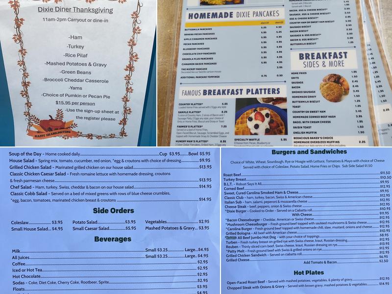 Dixie Diner Menu