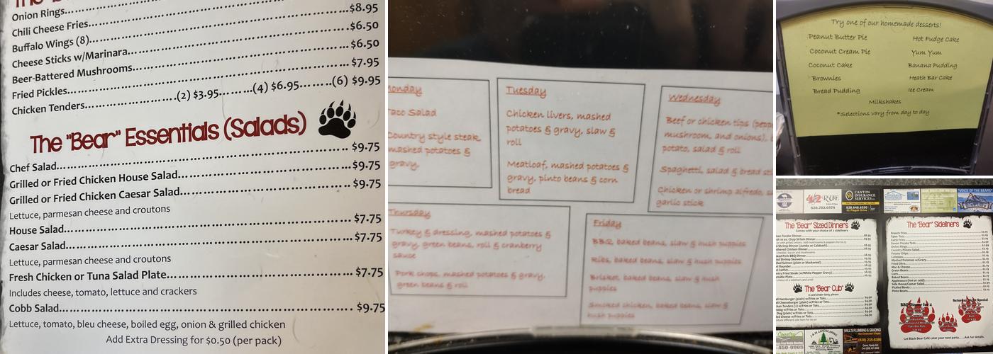 Black Bear Cafe Menu
