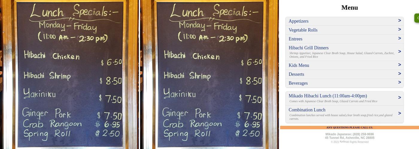 Mikado Japanese Menu