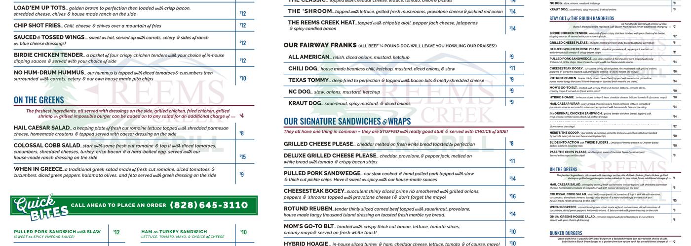 Reems Creek Grill Menu