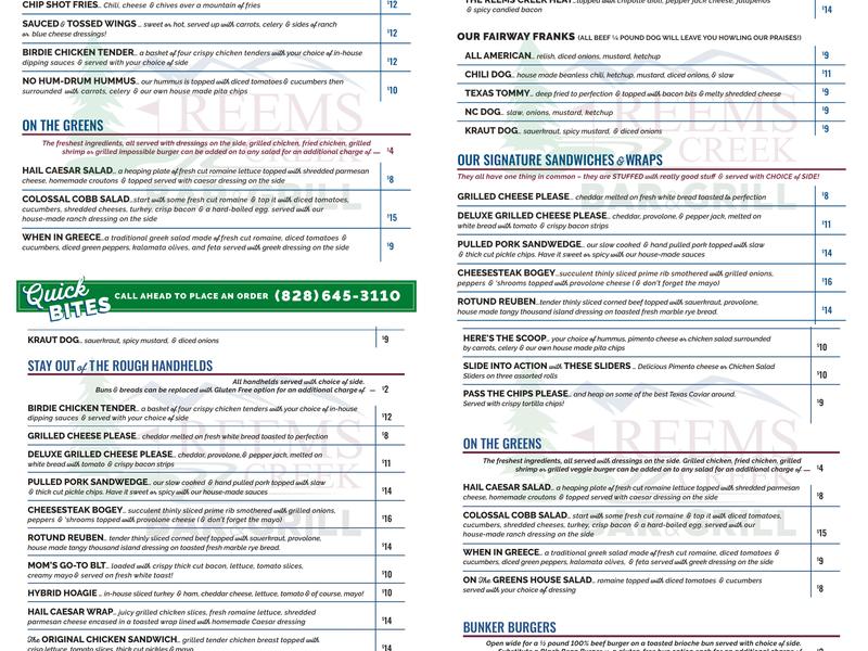 Reems Creek Grill Menu