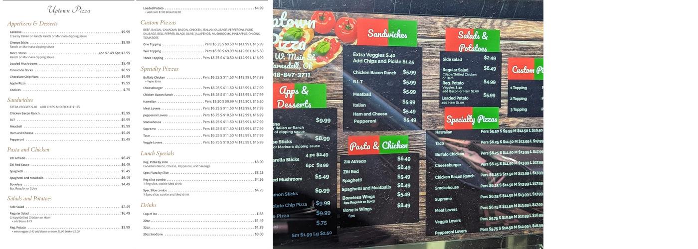 Uptown Pizza Menu
