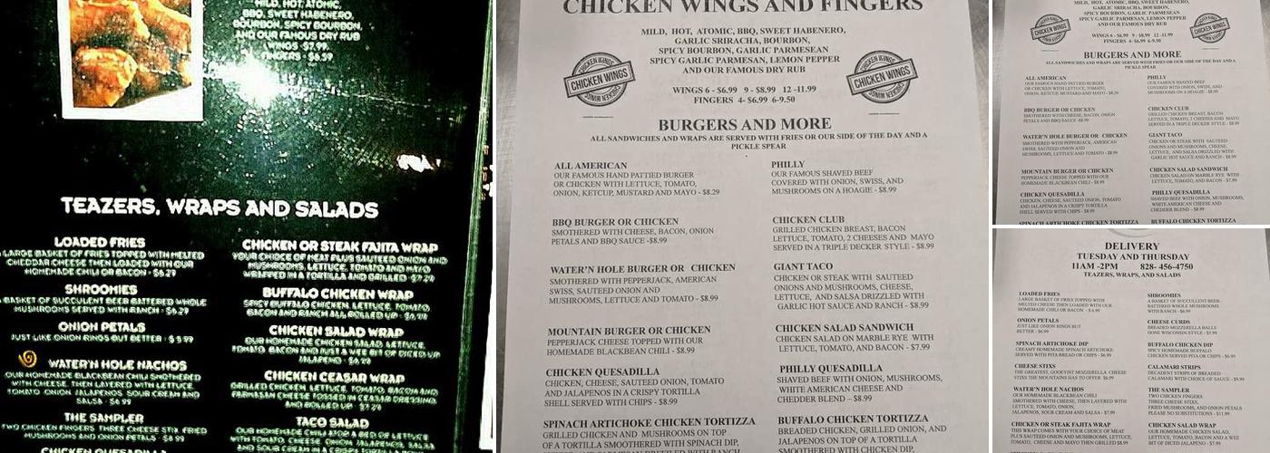 Waynesville's Water'n Hole Bar and Grill Menu